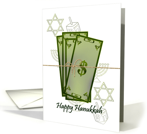 Hanukkah Money Gift Enclosed Dreidel Star of David Menorah. card