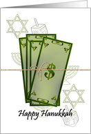 Hanukkah Money Gift Enclosed Dreidel Star of David Menorah. card