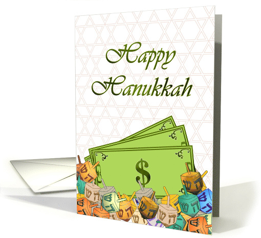 Hanukkah Money Gift Enclosed Colorful Dreidels Star of David card