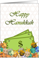 Hanukkah Money Gift Enclosed Colorful Dreidels Star of David card