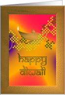 Diwali, Oil Lamp on Psychedelic Background card