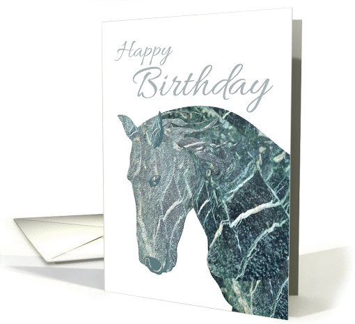 Marble carving of a head of a horse, Birthday for jockey card