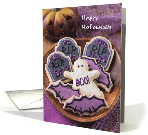 Halloween cookies and carved pumpkin card (1348698)
