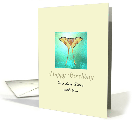 Birthday For Sister Pretty Moon Moth On Blue Opaque Glass card