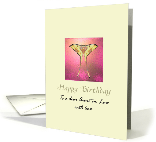 Birthday for Aunt in Law Pretty Moon Moth on Pink Opaque Glass card