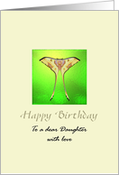 Birthday for Daughter Pretty Moon Moth on Green Opaque Glass card