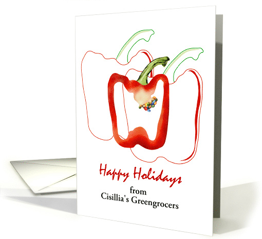Happy Holidays From Greengrocer Pepper With Bauble Seeds Custom card