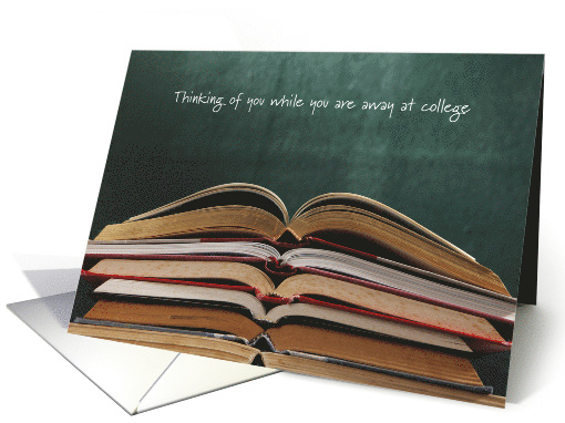 Thinking Of You At College Stack Of Books And Blackboard card