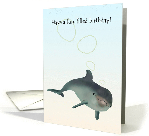 Birthday, playful dolphin blowing air rings card (1355292)