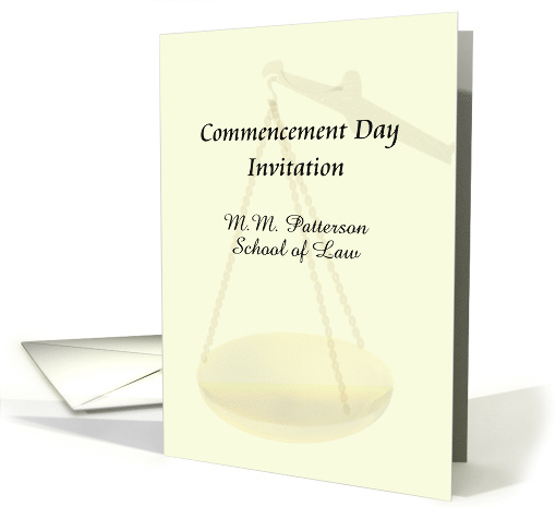 Law Commencement Day customizable invitation, scales of justice card