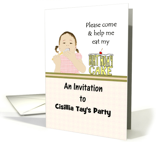 Birthday party invitation for kids, little girl eating... (1358104)