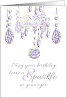 Birthday with a sparkle, illustration of a crystal chandelier card