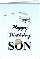 Birthday for Pilot Son Biplanes Flying Goggles Old Fashioned Cap card