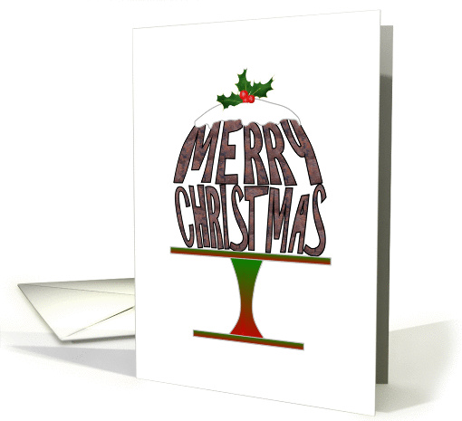 Christmas pudding with icing and holly berries, pudding greeting card
