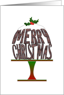 Christmas pudding with icing and holly berries, pudding greeting card