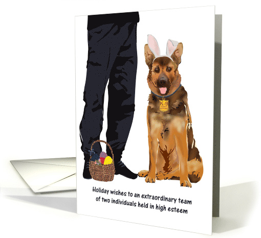 Police Officer and K-9 Officer Wearing Bunny Ears Easter card
