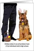 Police Officer and K-9 Officer Wearing Bunny Ears Easter card