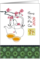 Chinese New Year 2026 Teapot Cups of Tea Blossoms and Luck card