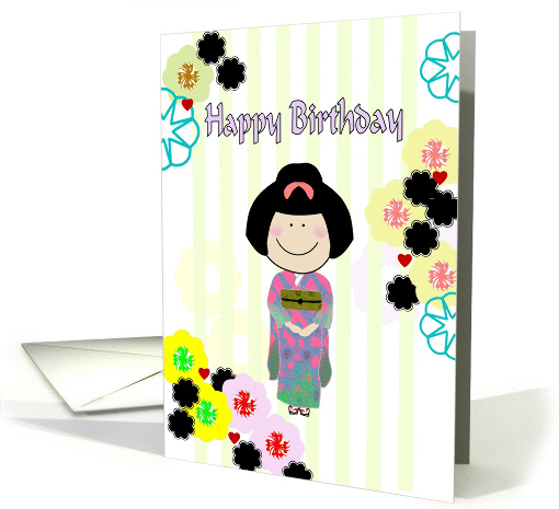 Birthday cartoon sketch of lady in colorful kimono... (1363238)