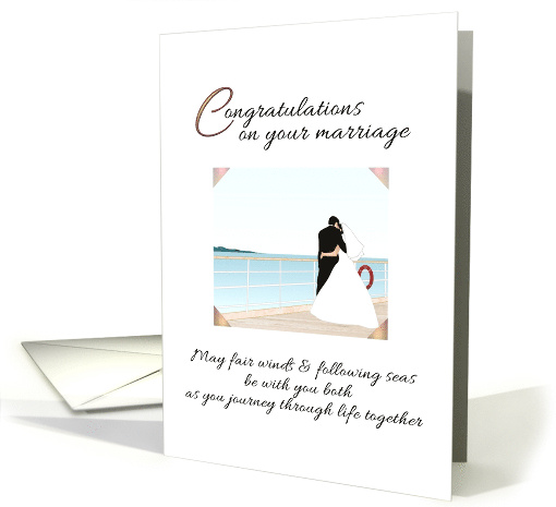 Wedding Congratulations Bride and Groom on Deck of Cruise Ship card