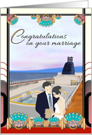 Wedding Congratulations Bride and Groom on Cruise Ship Deck Art Deco card