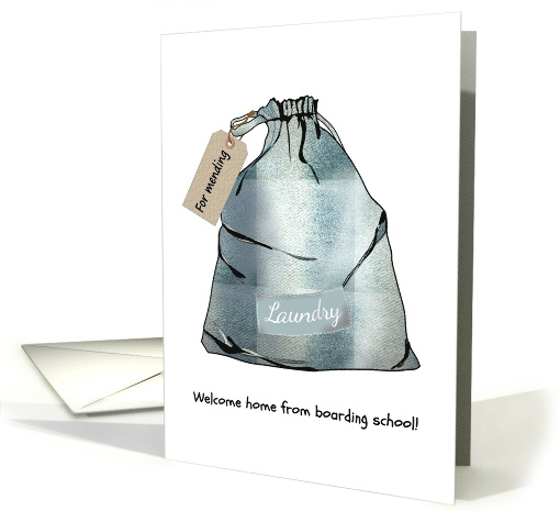 Welcome Home From Boarding School Bag Of Clothes For Mending card