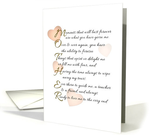 Mother's Day Poem for Mom Poem Lines Spell Out MOTHER card (1365416)