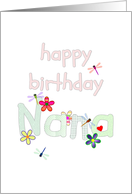 Birthday for nana, colorful flowers and dragonflies card