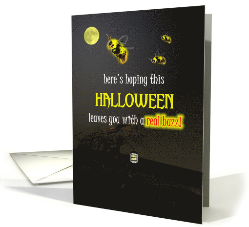 Halloween Glowing Bees Flying Over Cemetery Moonlit Sky card (1367466)