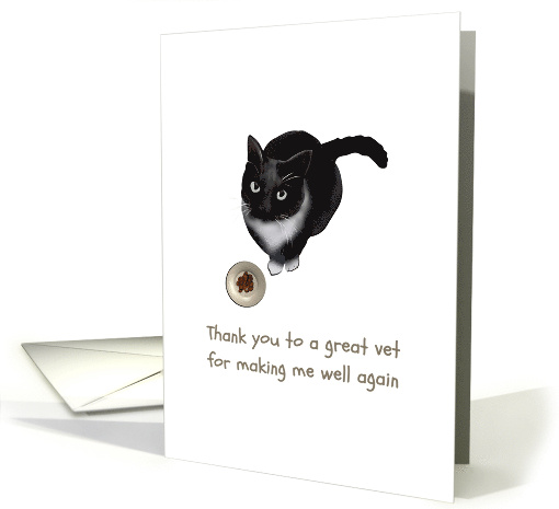 Thank You Veterinarian Black Cat Sitting Next To Food Bowl card
