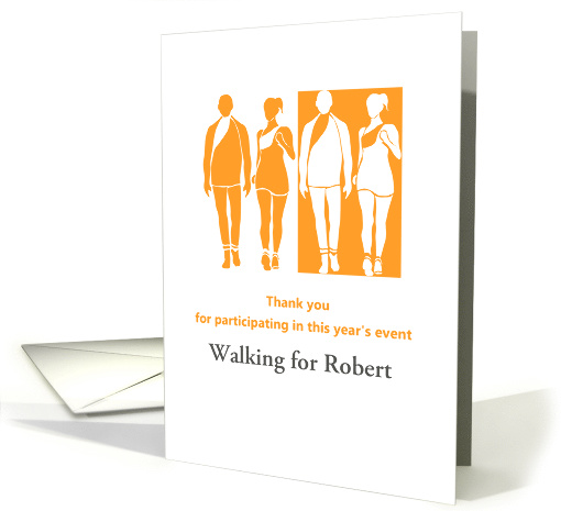 Thank you for taking part in event walk, man and woman walking card