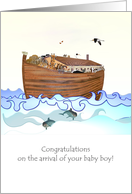 Congratulations New Baby Boy Illustration of Noah’s Ark and Animals card