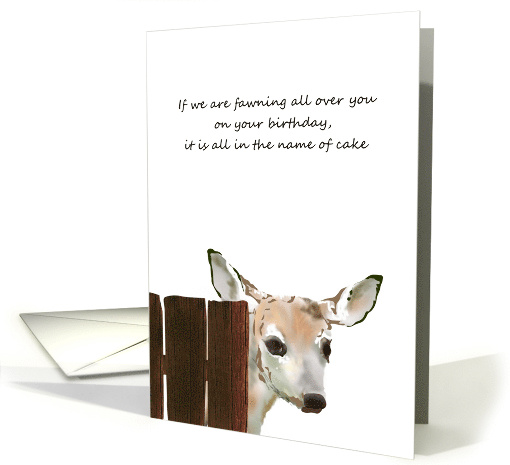Sketch Of Cute Fawn Hiding Behind a Wooden Fence Birthday card