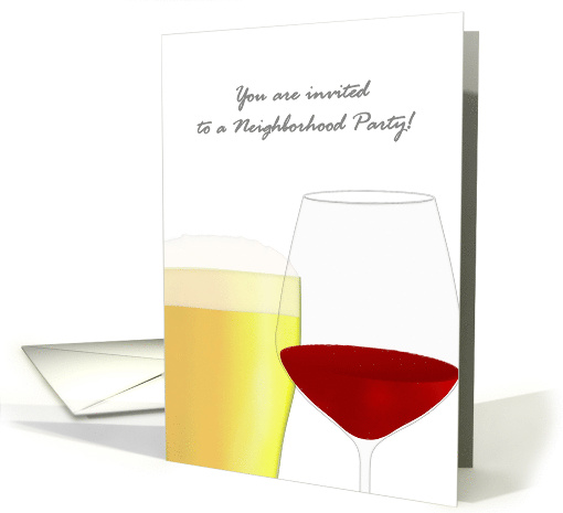 Neighborhood Party Invitation Glass Of Beer And Glass Of Red Wine card