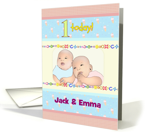 1st Birthday for Twin Boy and Girl Custom Baby Names card (1376862)