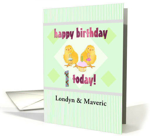1st Birthday for Twin Boy and Girl Custom Baby Names card (1376986)