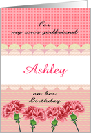 Customizable Birthday Son’s Girlfriend Pink Carnations Fancy Borders card