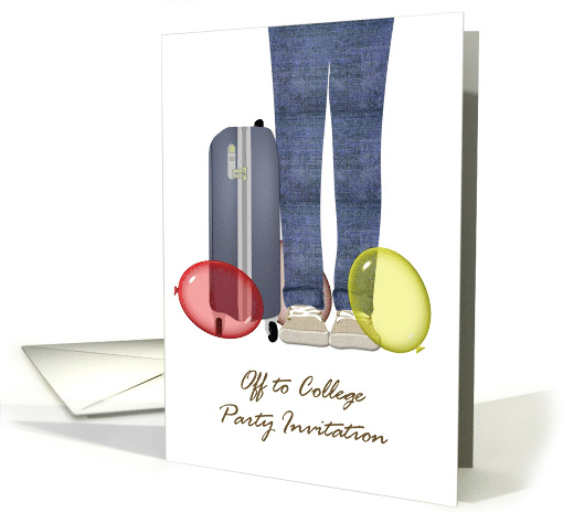 Off To College Party Invitation Young Man Suitcase And Balloons card