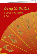 Chinese New Year Of The Monkey 2028 Luck And Monkeys On Paper Fan card