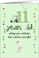 11th Birthday For Keen Golfer Golf Car Golf Balls Colorful Flagsticks card
