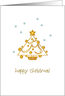 Christmas in gold, gold effect Christmas tree and little blue stars card