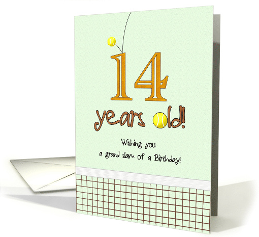 14th Birthday Tennis Balls and Net card (1389656)