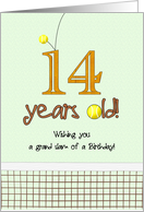 14th Birthday Tennis Balls and Net card