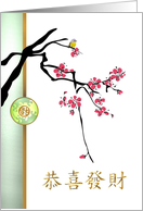 Chinese New Year 2024 Bird on Branch of Pretty Plum Blossoms card