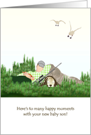 Hunting Theme Congratulations New Baby Boy Dad and Son Bonding card
