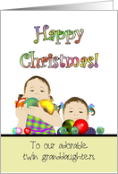 Christmas for Twin Granddaughters Toddlers and Baubles card