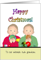 Christmas for Twin Grandsons Little Boys and Baubles card