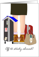 Off To Study Abroad Female Student With Suitcases Bon Voyage card