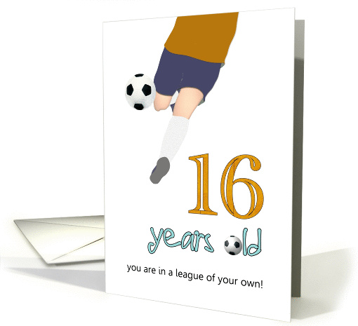 16th birthday for keen footballer, player kicking a football card
