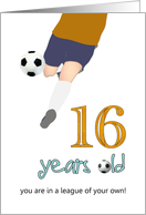 16th birthday for keen footballer, player kicking a football card